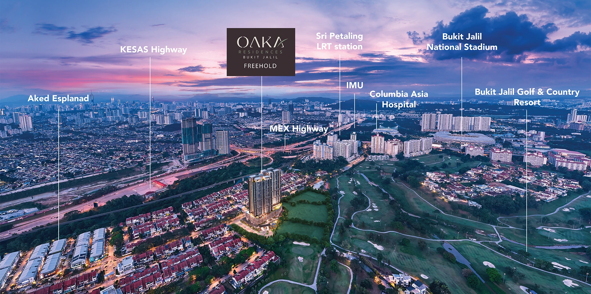 OAKA Residences aerial view and surrounding landmarks